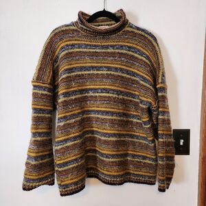 Irish Homecraft 100% Wool Striped Mock Neck Sweater Size XL